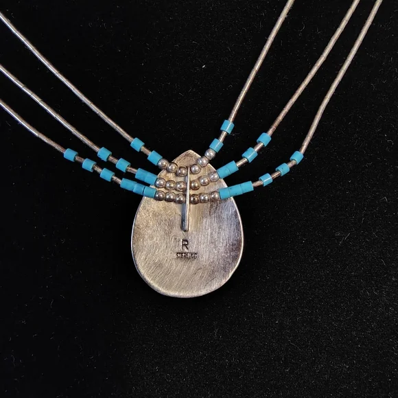 Vintage Southwestern Sterling Silver 3 Strand Necklace w/ Turquoise - Picture 7 of 9